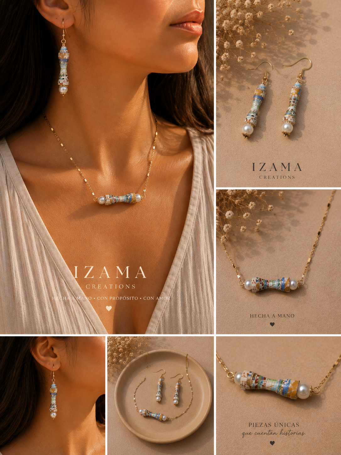 Chinchorreo Boricua — Paper Bead Necklace & Earring Set