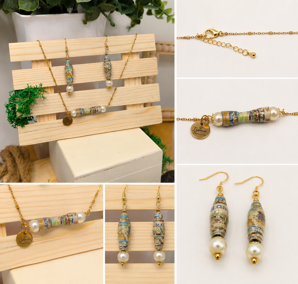 Chinchorreo Boricua — Paper Bead Necklace & Earring Set